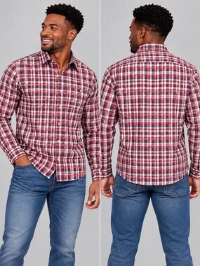 Rochas Paris Mens Plaid Button Down Dress Shirt Modern Fit Size L Large